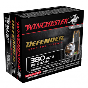 WINCHESTER PDX1 Defender 380 ACP 95Gr Jacketed Hollow Point 20/200 Handgun Ammo (S380PDB)