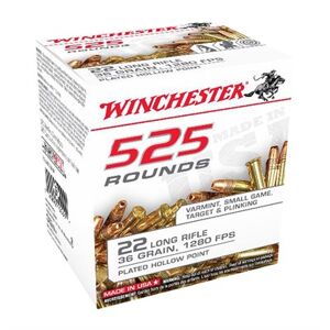Winchester Usa White Box 22 Long Rifle Ammo - 22 Long Rifle 36gr Copper Plated Hollow Point 525/Box