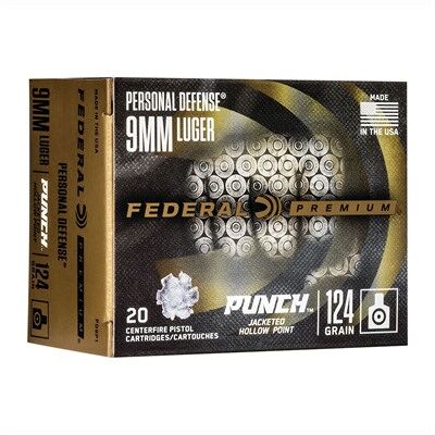 Federal Personal Defense Punch 9mm Luger Ammo - 9mm Luger 124gr Jacketed Hollow Point 20/Box
