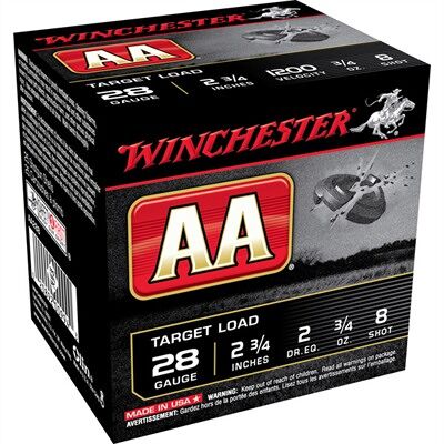 Winchester Aa Target Ammo 28 Gauge 2-3/4" 3/4 Oz #8 Shot - 28 Gauge 2-3/4" 3/4 Oz #8 Shot 25/Box