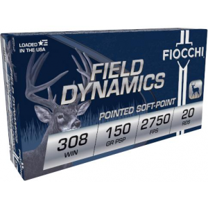 Fiocchi Field Dynamics Rifle Ammunition .308 Win 150 gr PSP 2750 fps 20/ct