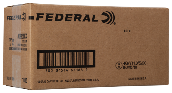 Federal American Eagle Centerfire Rifle Ammo - Full Metal Jacket Boat Tail - .223 Remington - 55 Grain - 100 Rounds