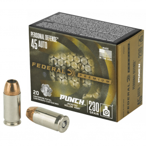 Federal Personal Defense, Punch, 45 ACP, 230Gr, Jacketed Hollow Point, 20 Round Box PD45P1