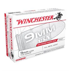 Winchester Usa White Box Ammo 9mm Luger 115gr Fmj - 9mm Luger 115gr Full Metal Jacket 200/Box
