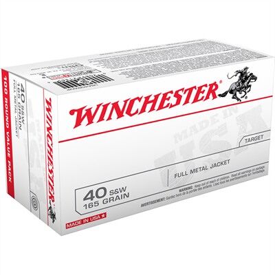 Winchester Usa White Box Ammo 40 S&W 165gr Fmj-Fn - 40 S&W 165gr Full Metal Jacket Flat Nose 100/Box