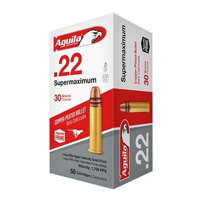 Aguila Supermaximum 22 Long Rifle Rimfire Ammo - 22 Long Rifle 30gr Copper Plated Solid Point 50/Box