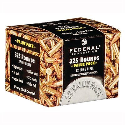 Federal Value Pack 22 Long Rifle Copper Plated Hollow Point Ammo - 22 Long Rifle 36gr Copper Plated Hp 325/Box