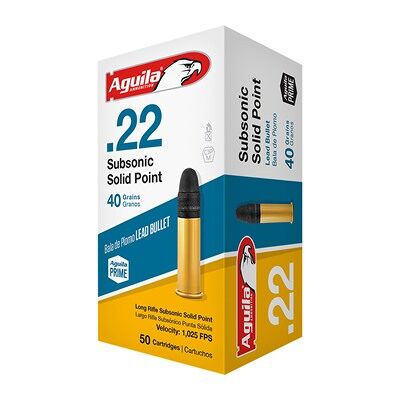 Aguila Subsonic 22 Long Rifle Rimfire Ammo - 22 Long Rifle 40gr Lead Solid Point 50/Box