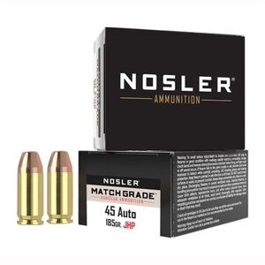 Nosler Match Grade 45 Acp Ammo - 45 Auto 185gr Jacketed Hollow Point 20/Box
