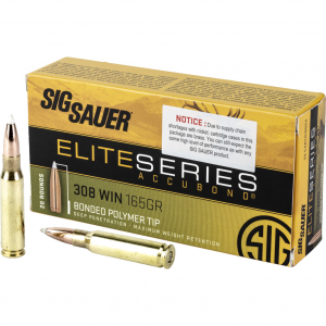 Sig Sauer Elite Performance, Hunting, 308 Winchester, 165 Grain, Ballistic Tip, California Certified Nonlead Ammunition, 20 Round Box E308AB165-20