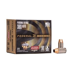 Federal Premium Personal Defense .380 ACP 90 Grain Hydra-Shok Jacketed Hollow-Point Centerfire Handgun Ammo