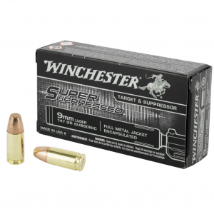 Winchester Ammunition Super Suppressed, 9MM, 147 Grain, Full Metal Jacket Encapsulated, 50 Round Box SUP9